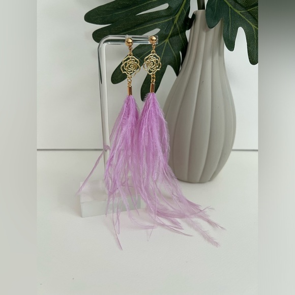 Long Dangle Pink Feather Hippie Chic Earrings - Flirty Boho Chic Earrings - Picture 10 of 15